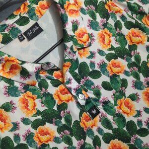 Bad Birdie Shirt Men's XL Multicolor Polo Prickly Pear Cactus Flowers Stretch
